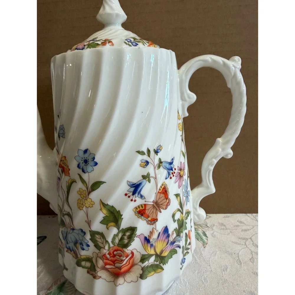 Aynsley Cottage Garden Fine Bone China Coffee Pot Floral Butterfly England
